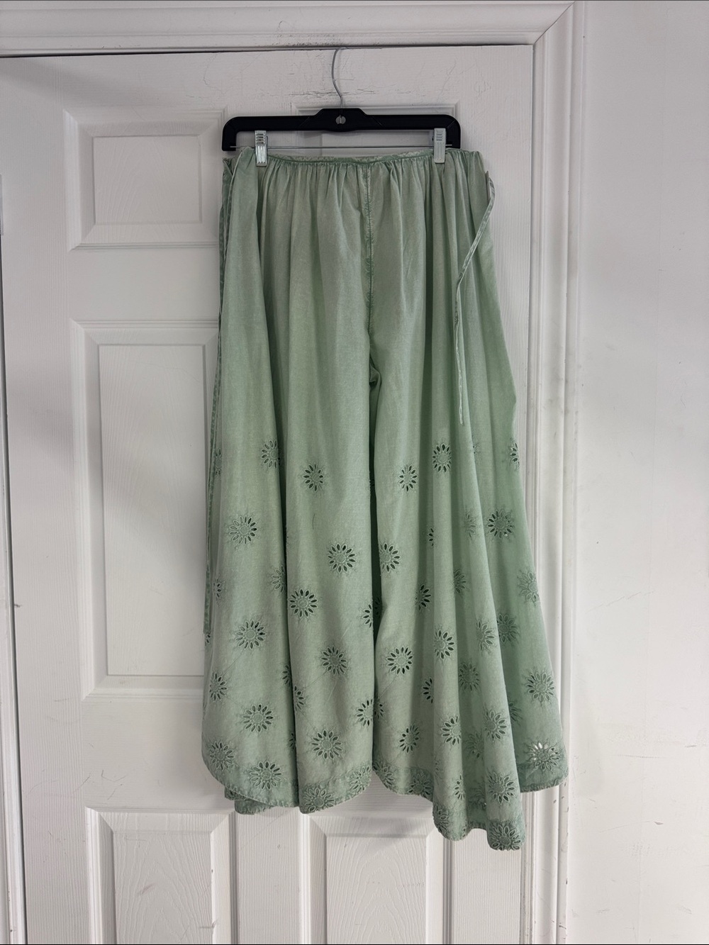 Light Green Eyelet Wide Leg Pants
